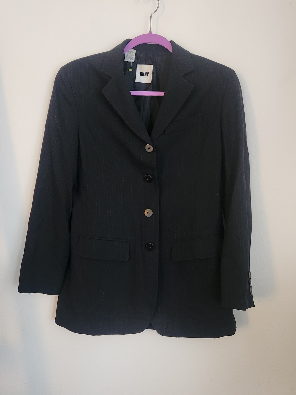 DKNY Black Pinstripe Single-Breasted Blazer